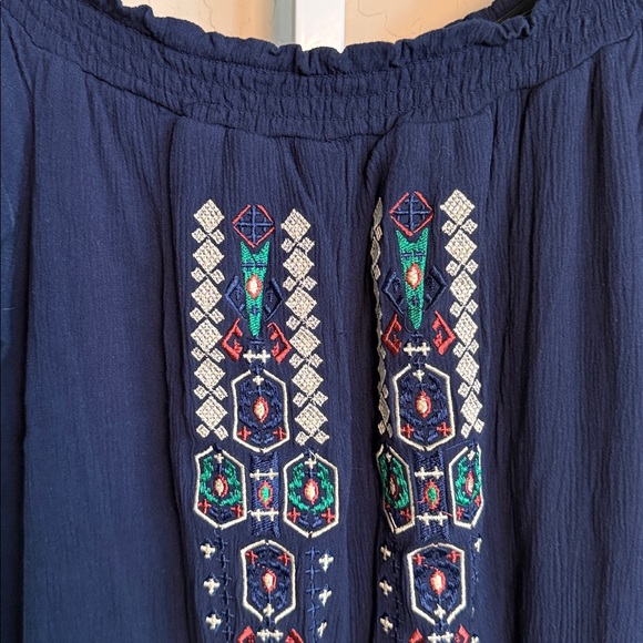 BLUE RAIN EMBROIDERED NAVY MIDI DRESS - Picture 2 of 5